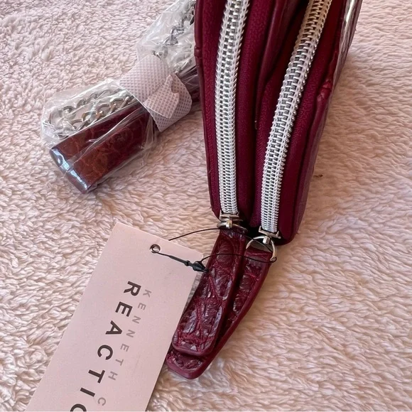 CLEARANCE MINI WALLET Kenneth Cole Reaction Red Small Crossbody CROC BAG NWT 4x6 - Picture 8 of 10
